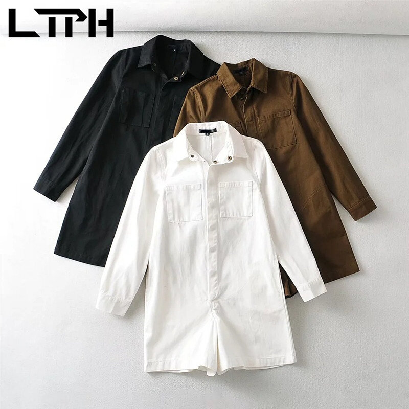 LTPH-mono vintage cargo para mujer, peto con bolsillos y camisa informal, ropa de calle, top de manga larga, novedad de Otoño de 2021