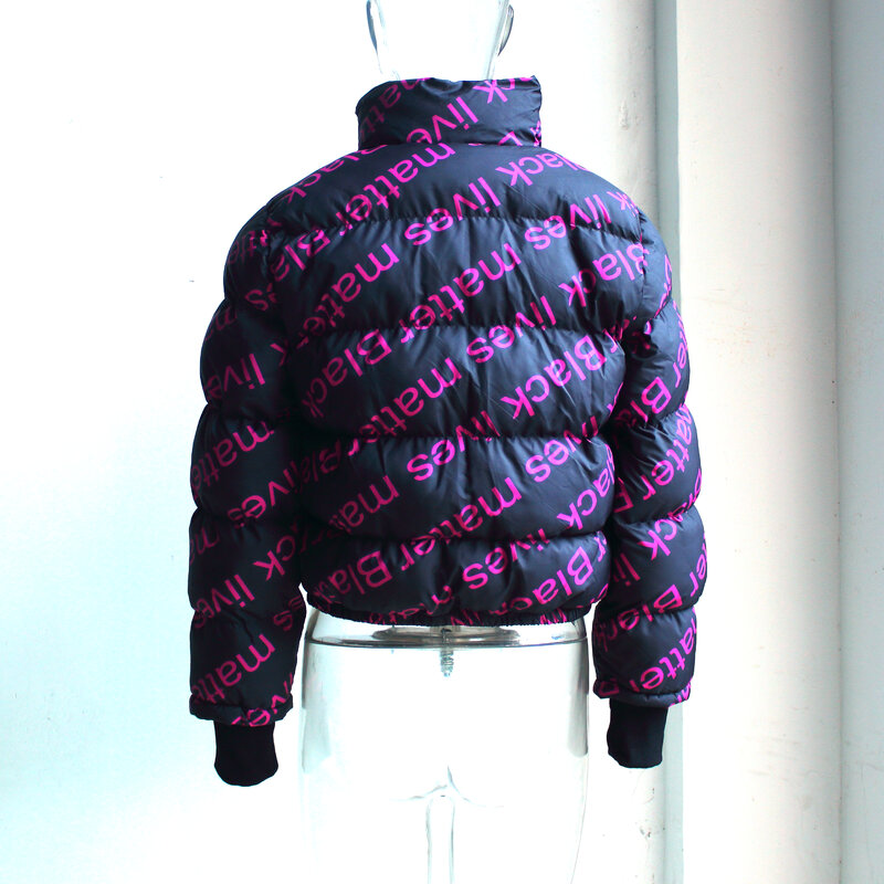 Cropped Puffer Jacket 핑크 스팽글 벨 슬리브 Parka Bubble Coat Winter 2020 가을 여성 XL XXL