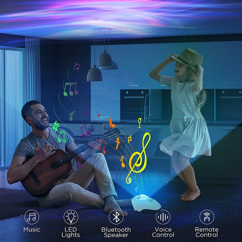 Aurora Langit Berbintang Proyektor Lampu Malam dengan Pemutar Bluetooth LED Lampu Suasana Galaxy untuk Anak-anak Hadiah Pesta Dekorasi Rumah