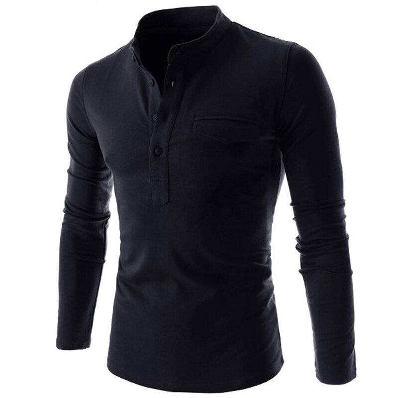New Fashion Solid Polo Shirt Men Fashion Clothing Long Sleeve Casual Fit Slim Man Polo Shirt Button Collar Tops