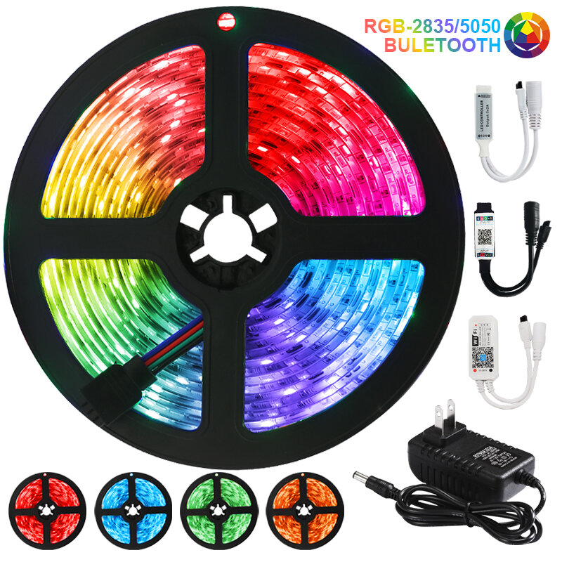 Tira de luces LED de colores RGB SMD 5050 2835, resistente al agua, con WiFi, Flexible, cinta de diodo, Bluetooth, Iuces, DC12V, 5M, 10M, 15M, 20M