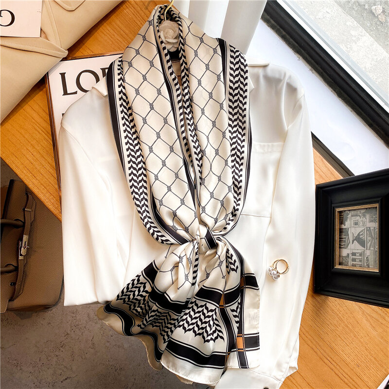 Design Seide Hijab Schal Frauen Turban Muslimischen Kopftücher Schal Wraps Büro Dame Krawatte Dünne Schals 160*40cm bandana Foulard