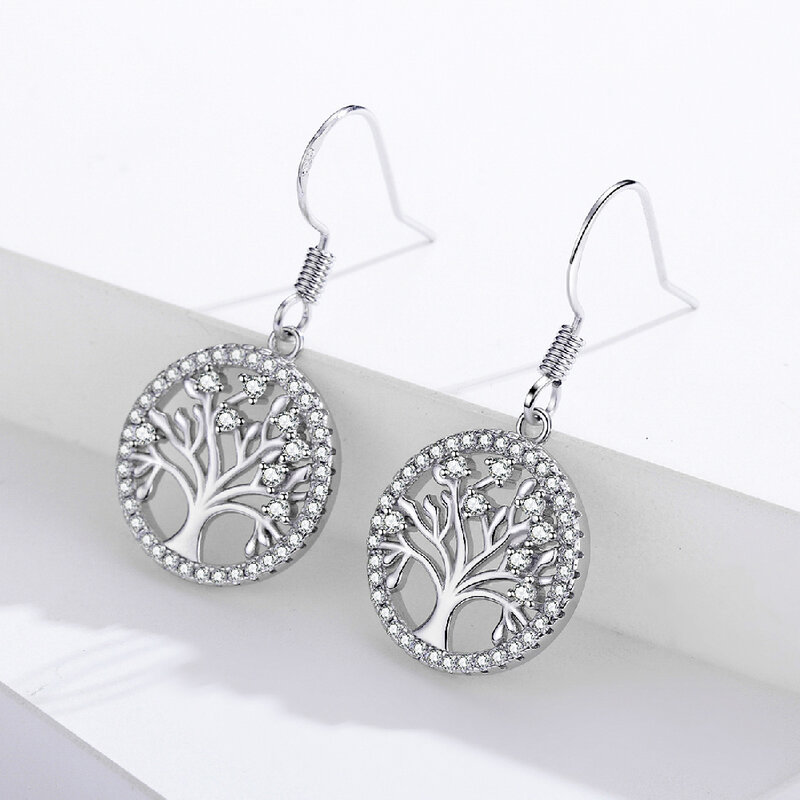 Sodrov Authentic 925 Sterling Silver DIY Life Tree Drop Earrings Ladies Nature Lucky Jewelry Lucky Energy 925 Earrings For Women