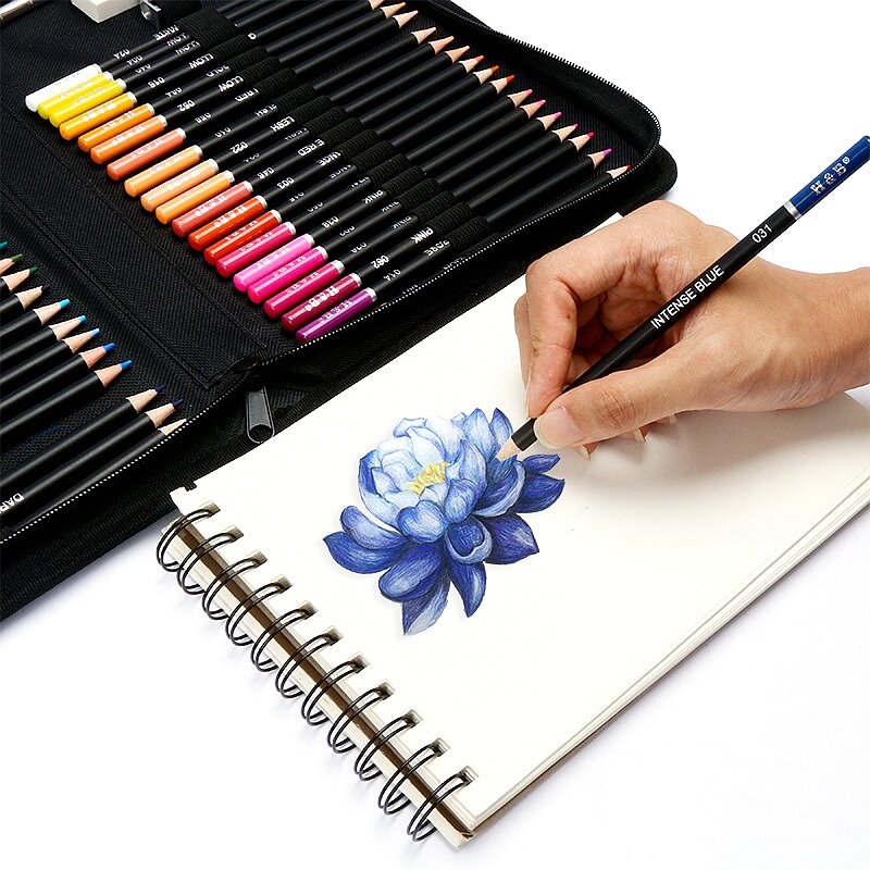 75Pcs Professional น้ำมันดินสอสีชุดดินสอกรณีศิลปินวาดดินสอสีภาพวาดดินสออุปกรณ์โรงเรียน