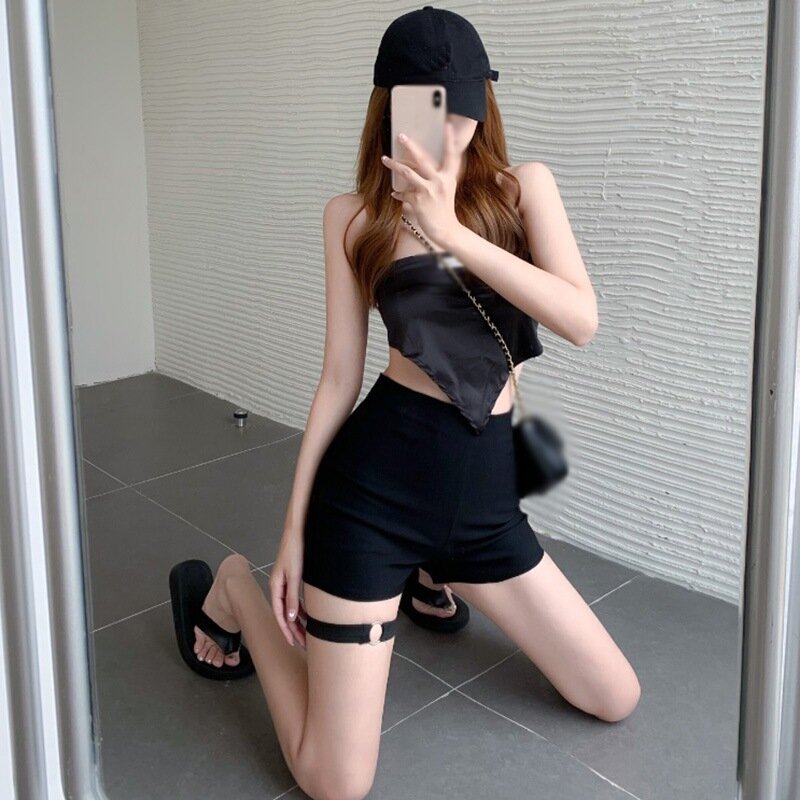 Efinny shorts feminino estilo coreano, calções curtos de cintura alta com elástico, para mulheres, preto, s m g