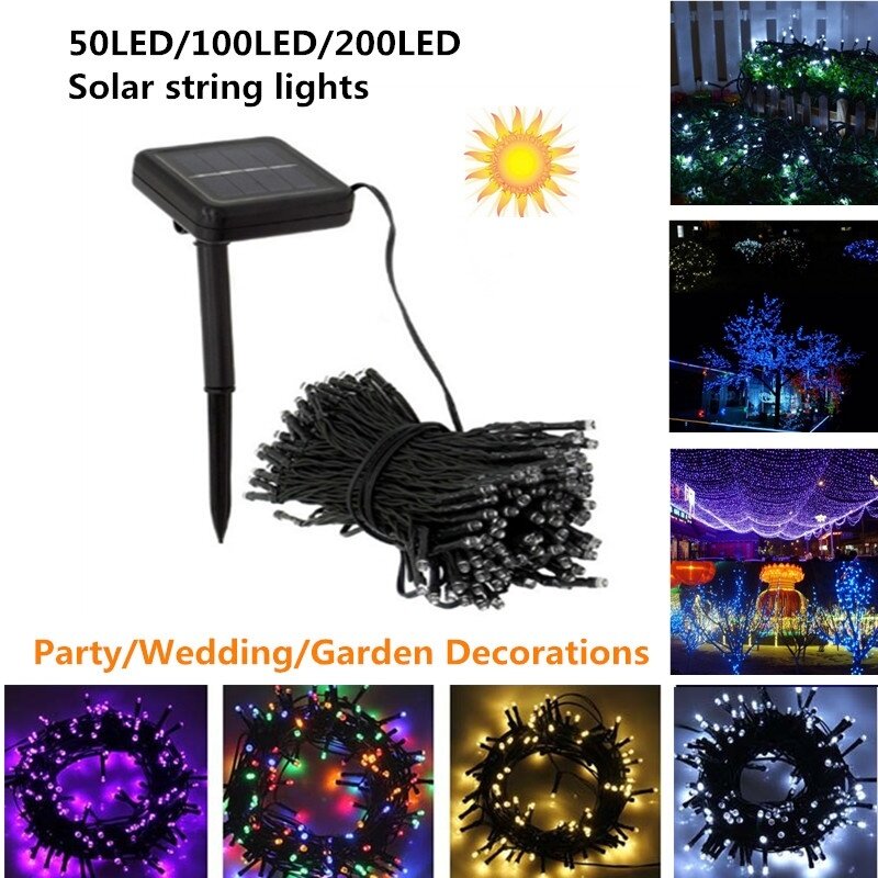 Guirnalda de luces LED solares para exteriores, 50/100/200 luces LED de hadas para boda, fiesta, jardín, decoración de Navidad