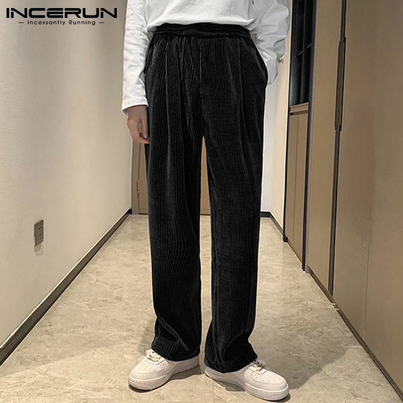 Handsome Well Fitting Men Elastic Long Pant Streetwear Style Loose Corduroy Trouser INCERUN Waist Oversized Pantalons S-5XL 2021