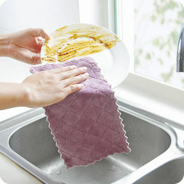 Двусторонняя плотная ткань из кораллового флиса для уборки дома, супервпитывающее полотенце для мытья кухни