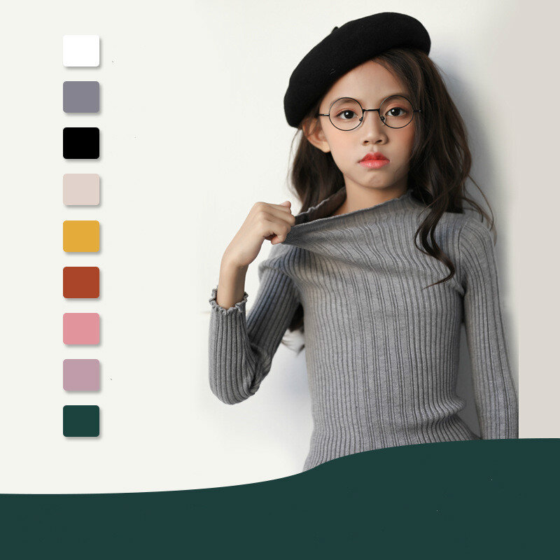 Pull à col roulé élastique en coton pour fille, 4 couleurs, haut pour bébé, tricot basique pour enfant, nouvelle collection automne hiver 2020, #3632