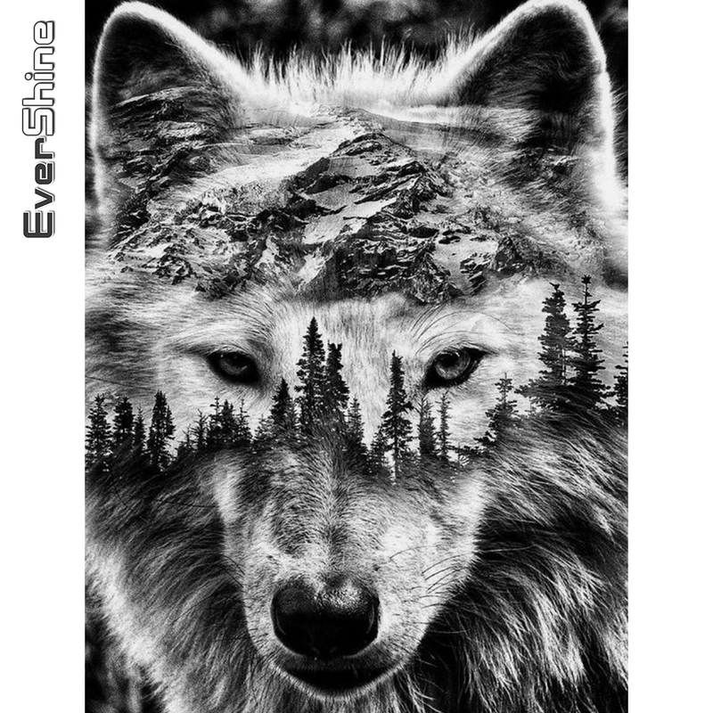 Evershine Алмазная мозаика волки картина стразами Алмазная живопись животные подарок ручной работы Алмазная вышивка черно-белый рукоделие кус...
