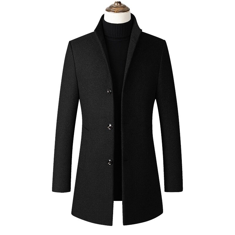 Jaqueta de lã de inverno masculina de alta qualidade casaco de lã casual gola fina casaco de lã masculino longo gola de algodão trench coat