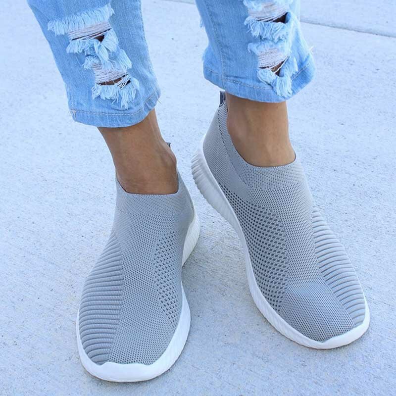 Plus Size 35-43 Women Mesh Flat Sneakers Autumn Female Vulcanized Knitting Shoes Ladies Slip On Breathable Casual Loafers