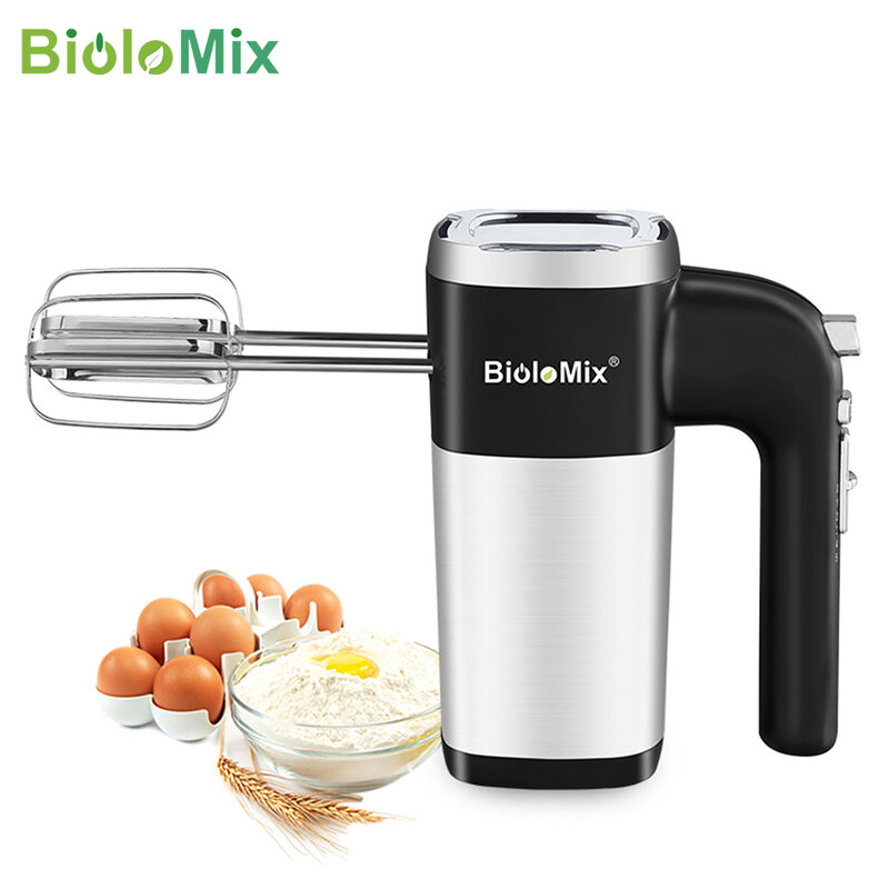 BioloMix 5-Speed 500W Electric Hand Mixer Handheld Kitchen Dough Blender With 2 Egg Beaters and Dough Hooks