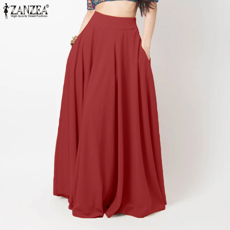 infor ZANZEA-Faldas largas para mujer Faldas lisas de cintura alta 