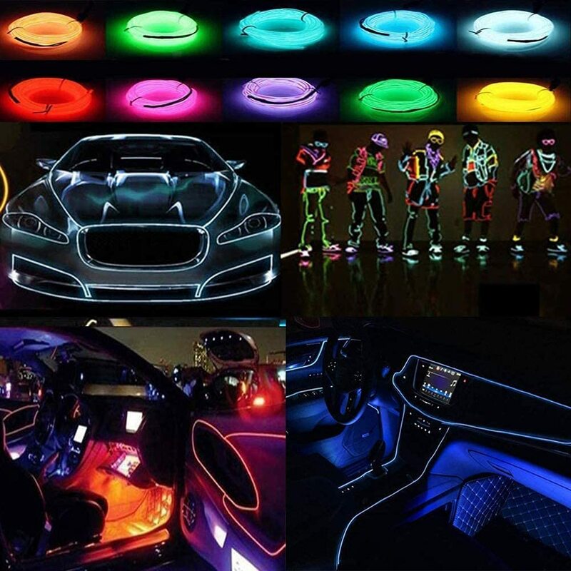 1m/2m/3m/5m Neon LED Car Interior Lighting stripes Auto LED Strip ghirlanda EL Wire Rope Car Decoration lamp tubo flessibile