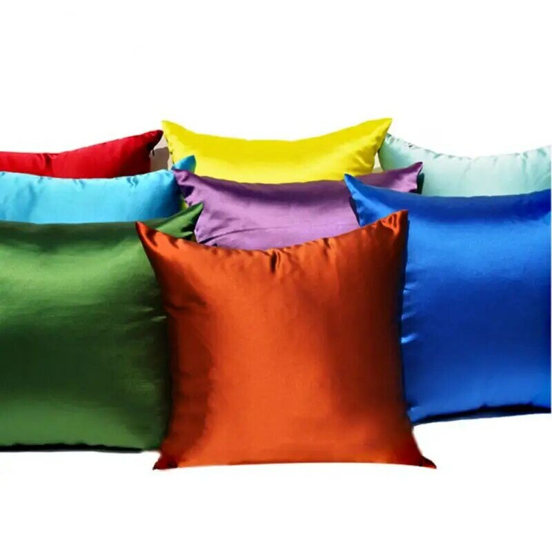 Funda de almohada de satén de seda suave, 45cm, Color sólido, cuadrada, decoración para el hogar, funda para cojín de sofá con cremallera oculta