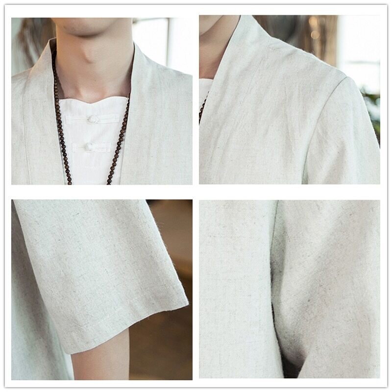 Kimono de algodón para hombre, cárdigan suelto a la moda, chaqueta ajustada de Color sólido, Retro, informal, M-5XL