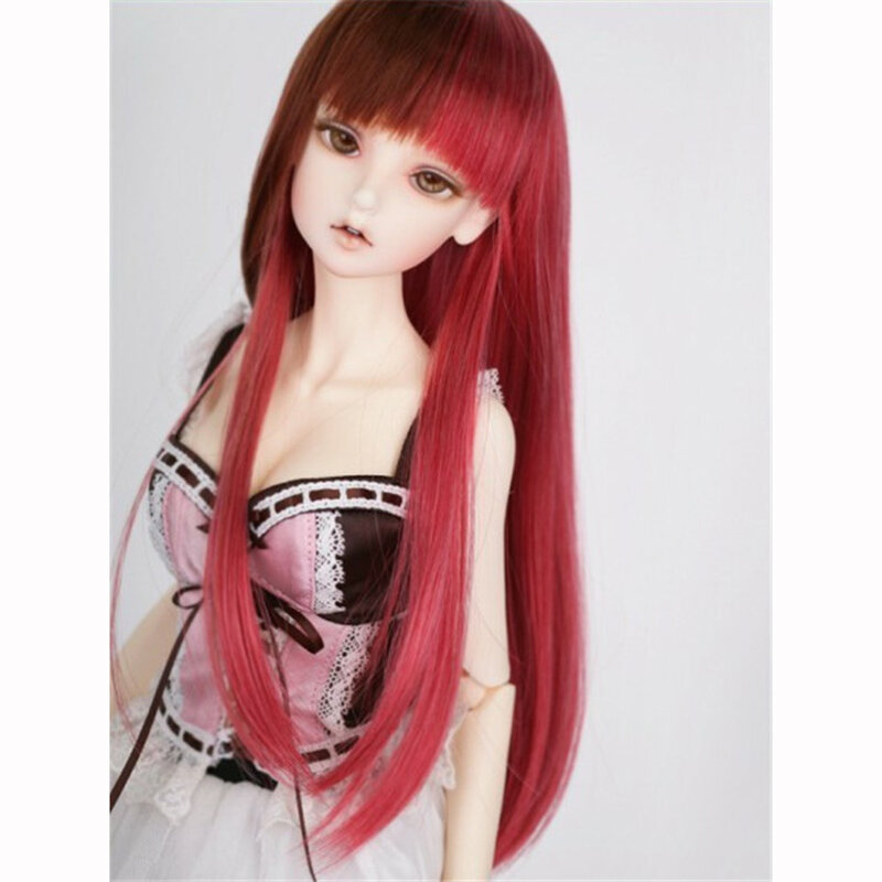 Bybrana 1/3 1/4 1/6 BJD SD MSD Wig Long Straight Two-Color Synthetic High Temperature Fiber Doll