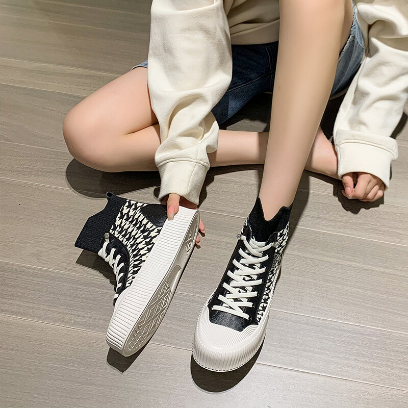 Aiyuqi sapatilhas femininas botas 2021 novas de sola grossa sapatos de moda feminina respirável botas de outono