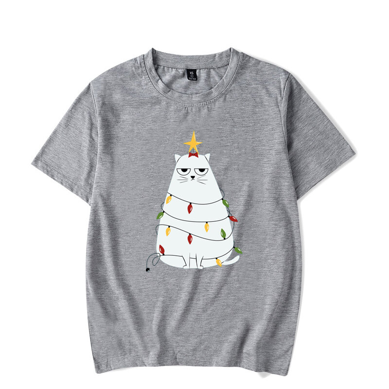 Christmas Cat เสื้อยืดผู้ชายฤดูร้อน Men T เสื้อแขนสั้นแฟชั่น Casual หลวม Tops Tees คริสต์มาส Mens Tops เสื้อผ้า