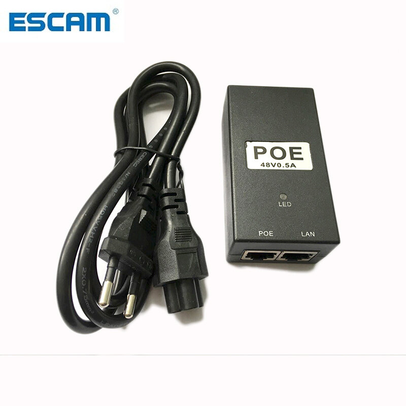 ESCAMกล้องวงจรปิดความปลอดภัย48V0.5A 15.4W POE Adapter POE Injector Ethernetสำหรับกล้องIP POE PoEแหล่งจ่ายไฟ