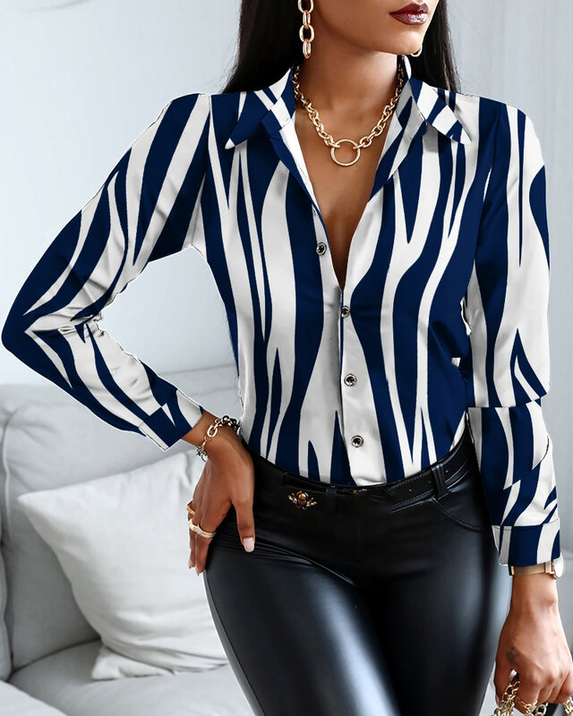 Spring Autumn Women Classic Stripped Shirt 2021 Femme Casual Buttoned Patchwork Turn-Down Collar Top Office Lady Outfits traf