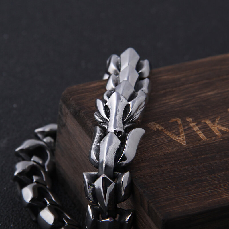 Viking ouroboros vintage punk pulseira para homem aço inoxidável moda jóias hippop rua cultura