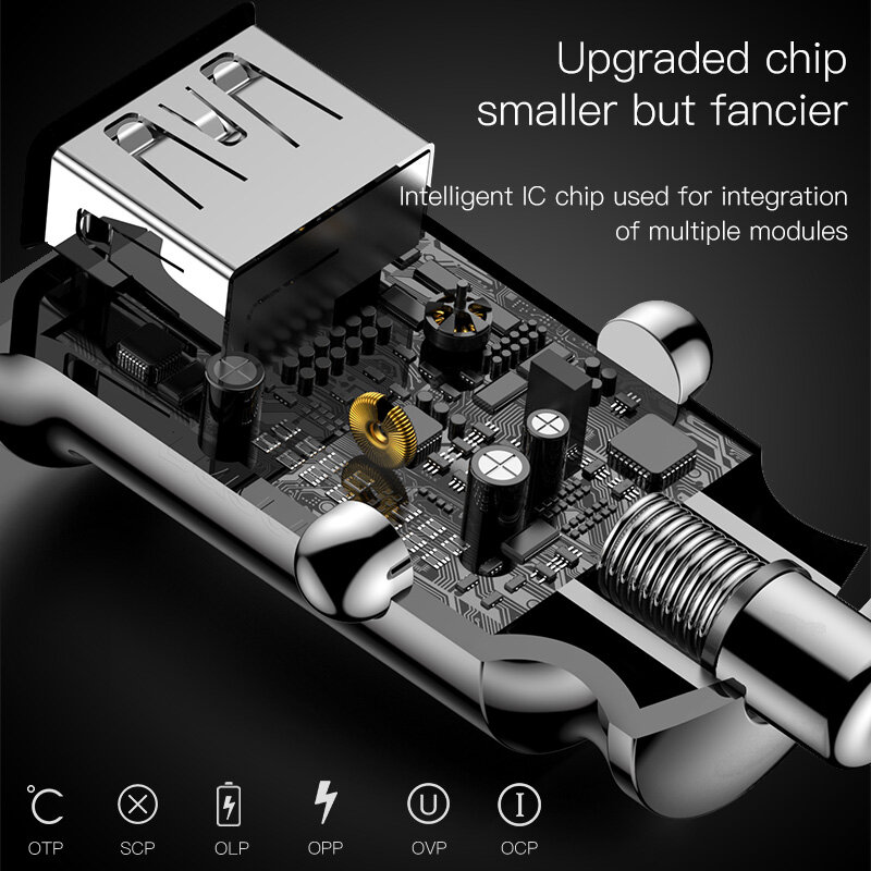 Baseus – Mini chargeur de voiture pour iPhone x, Samsung s10, Xiaomi mi 9, 3,1a, charge rapide, USB, adaptateur, pour téléphone portable