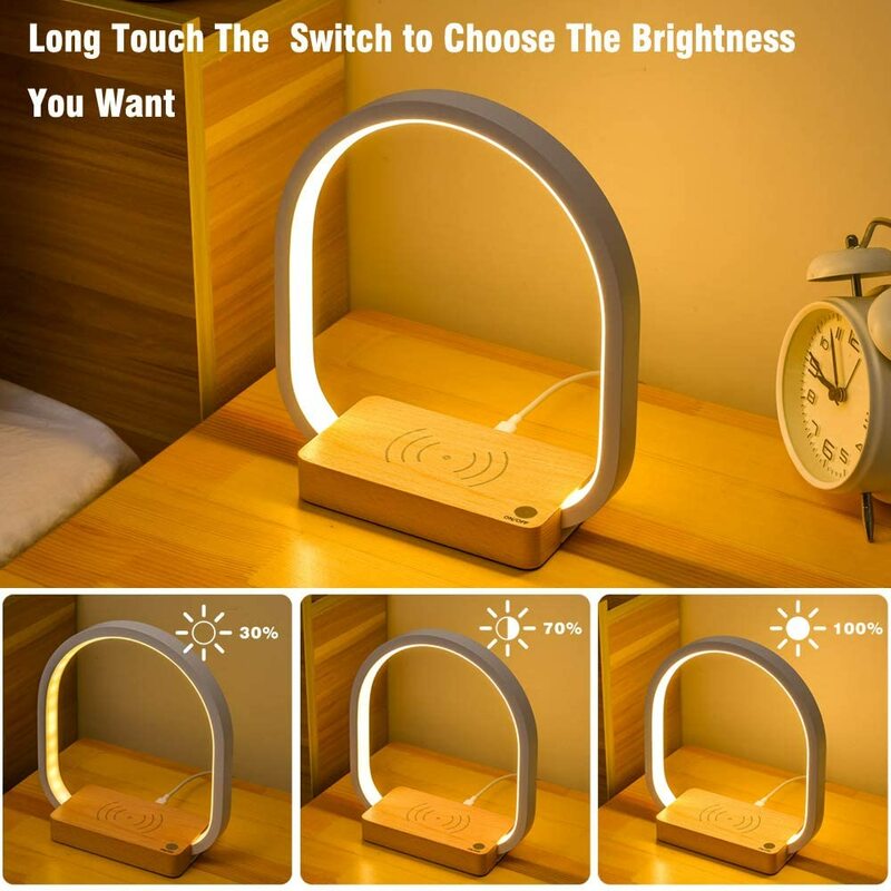 Lampe de bureau à LED avec chargeur sans fil, alimentée par USB, avec commande tactile, 3 teintes de lumière, pour lecture, pour enfants et adultes