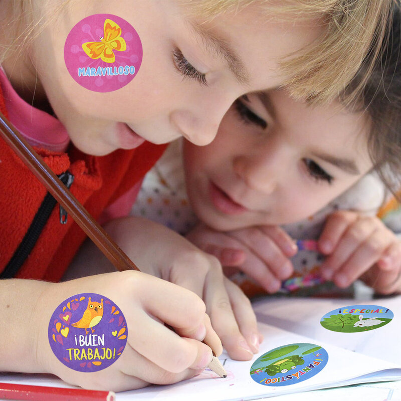 500 Stuks Leuke Dieren Spaans Beloning Stickers Voor Leraar Studenten Aanmoediging Woorden Sticker Kids Motivatie Cartoon Stickers