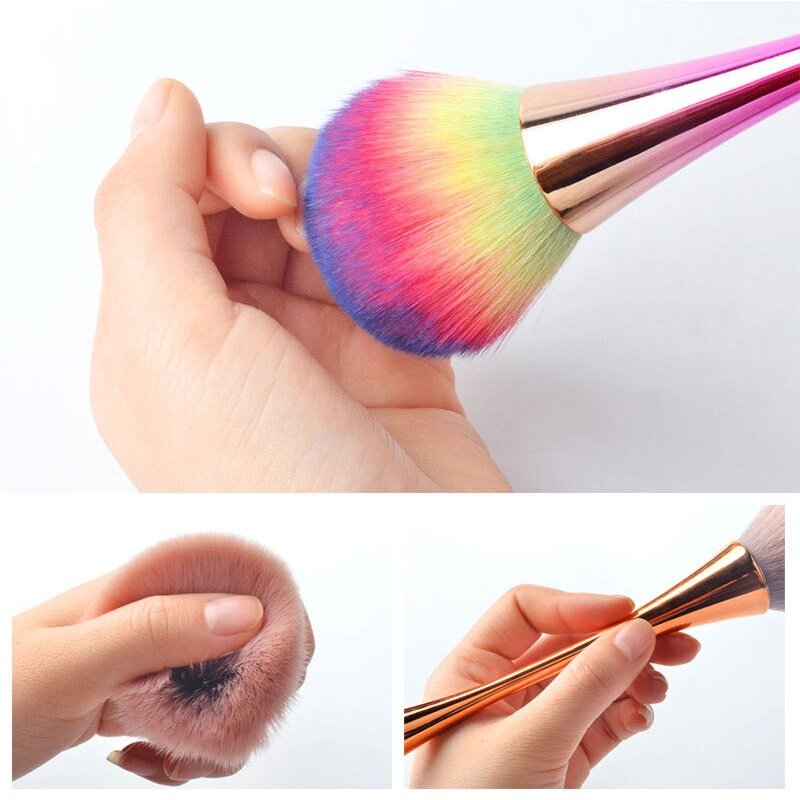 1pc Makeup Brush Powder Pink Rainbow Golden Professional Brushes Kolinsky For Makeup Nail Art Manicure Dust Cleaning