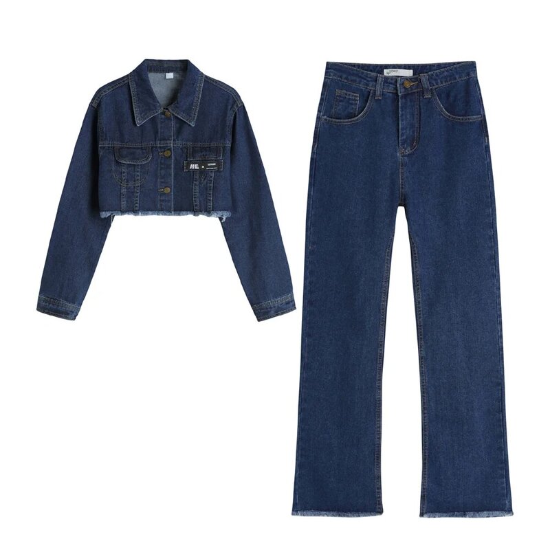 Denim Jas Jeans Optioneel Pak Voor Vrouwen 2021 Herfst Nieuwe Koreaanse Stijl Cool Knappe Twee Stuk Pak