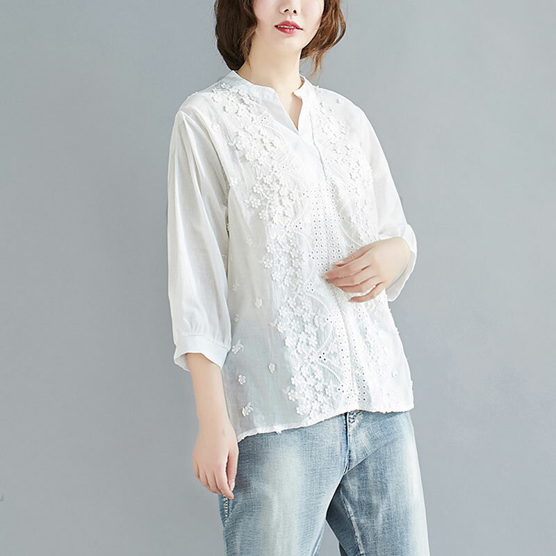 Dimanaf 2021 camiseta feminina retalhos rendas estilo oco para fora com decote em v branco senhoras vintage sexy camiseta moda verão flor topos