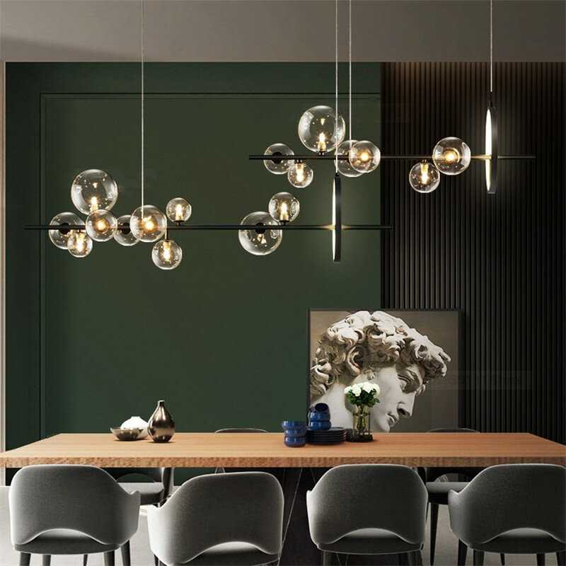 Candelabro de burbujas de bola de cristal LED moderno, lámpara de comedor, iluminación de restaurante, lámparas colgantes de cocina, decoración del hogar