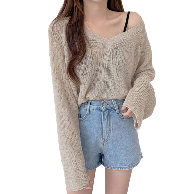 Women Clothes  Lazy Style Thin Long-Sleeved Women's Summer Loose And  Sunscreen Sweater
