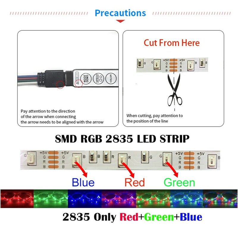 2835 LED Light Strips Music Sync Bluetooth APP Control RGB 5V USB 3 Key Flexible TV PC Decoration BackLight Lamp Luminous String