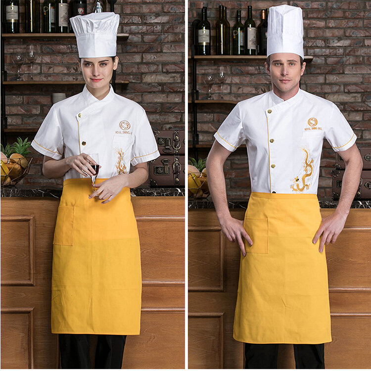Camisa de uniforme de Chef de cocina Unisex, chaqueta de Chef transpirable, ropa de trabajo, mangas cortas de un solo pecho, color blanco, venta al por mayor
