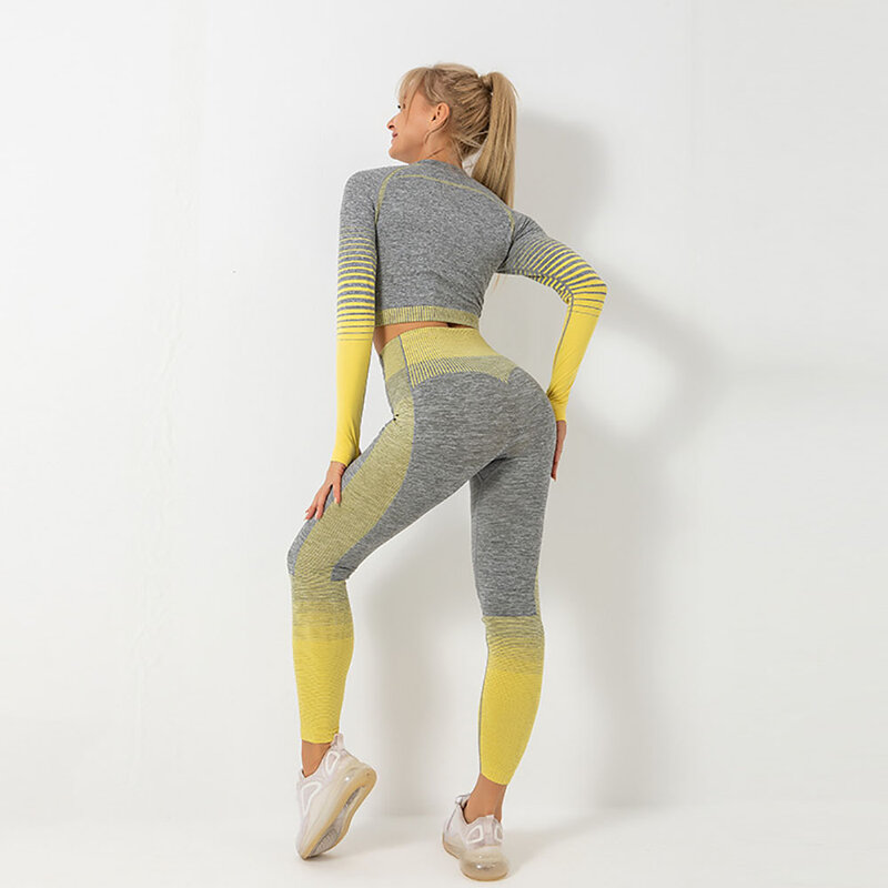 Womwn conjunto de yoga sem costura esportes terno cintura alta conjunto de fitness ginásio roupas workout sutiã esportivo leggings esporte feminino aptidão colheita topo