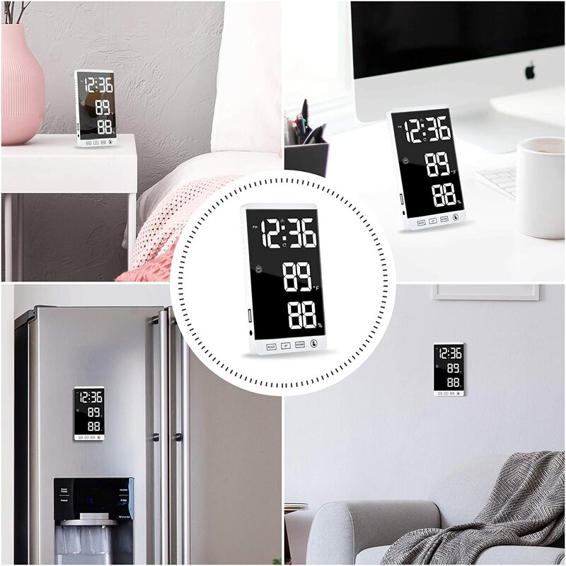 Sveglia multifunzionale con Display a temperatura e umidità per ufficio domestico da camera da letto con orologio digitale a LED da 6 pollici