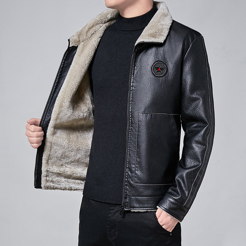 男性用の革製フリースジャケット,暖かい毛皮のコート,バイカー,秋と冬用,革csl559 4xl