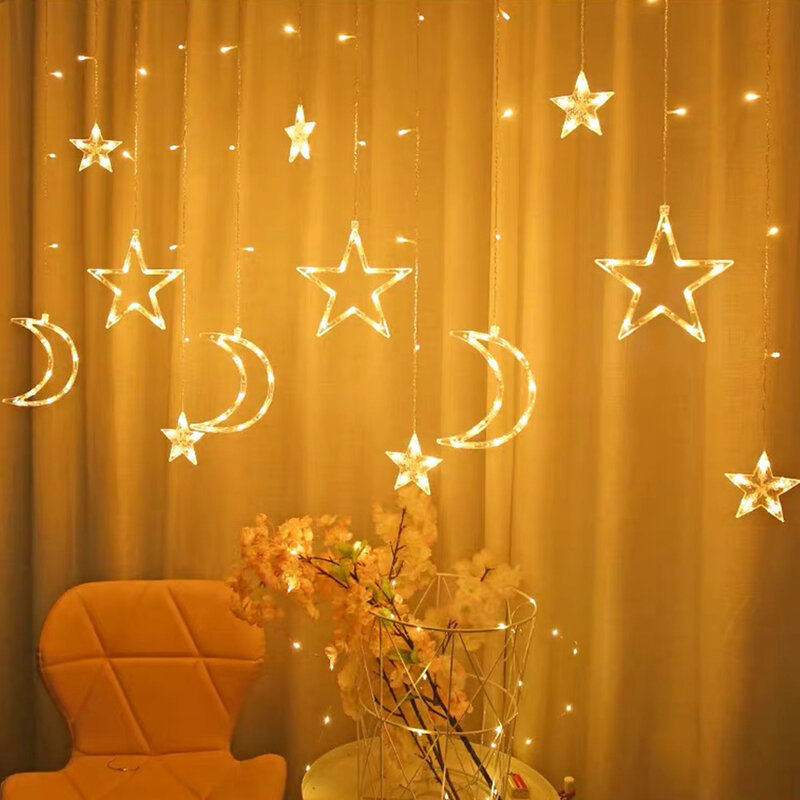 2020 جديد مصباح LED متدلي الستار سلسلة الجنية أضواء عيد الميلاد القمر ستار جارلاند في الهواء الطلق داخلي لحفل الزفاف ديكور المنزل السنة الجديدة