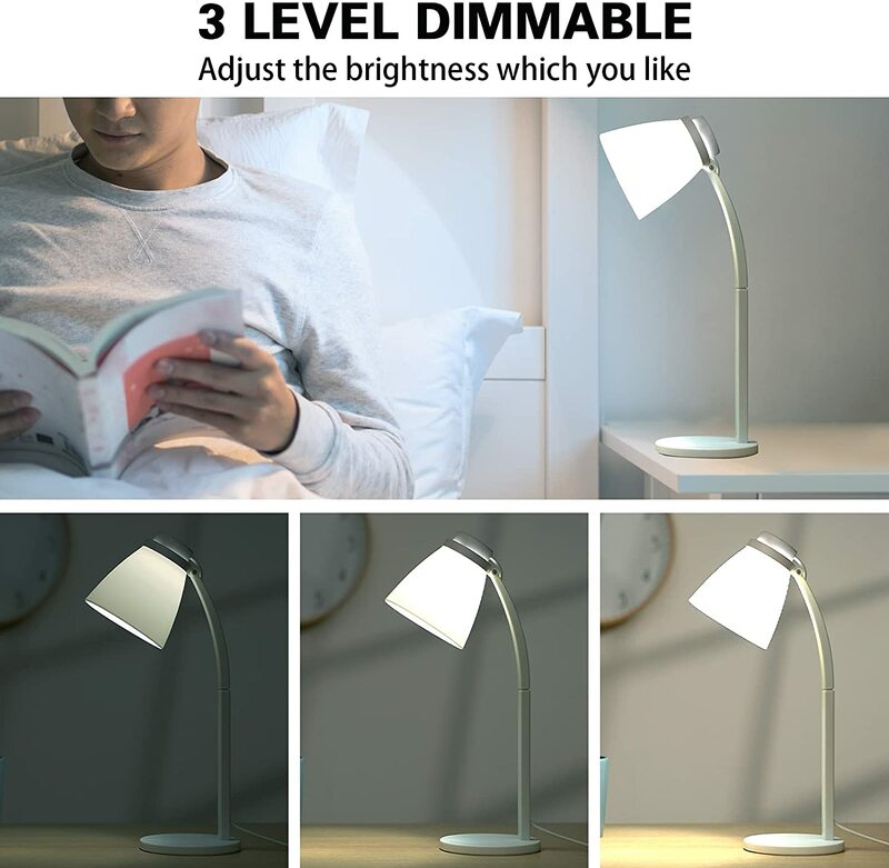 WAHZAUS lampy biurkowe do domowego biura z ładowaniem USB, możliwość przyciemniania mały biały lampy do sypialni do szafki nocnej