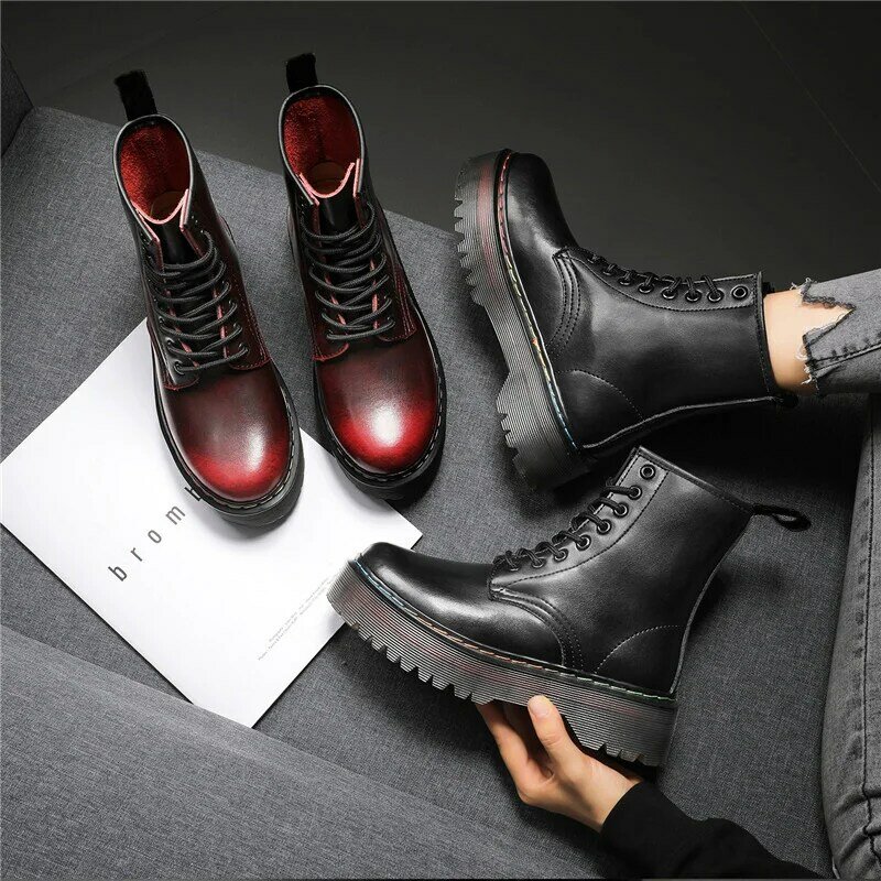 Bottes de moto imperméables pour femme, chaussures en cuir, à la mode, à la cheville, nouvelle collection hiver