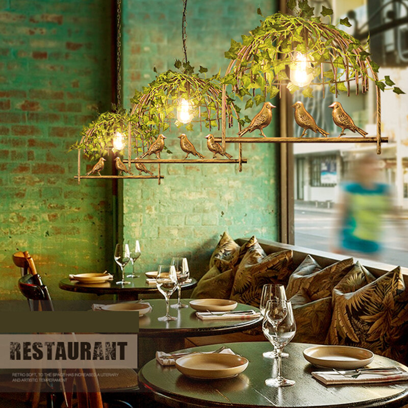 Lámpara colgante Retro Industrial E27, luz LED de viento, jaula de pájaros de Arte de hierro, accesorio para restaurante, Bar, planta