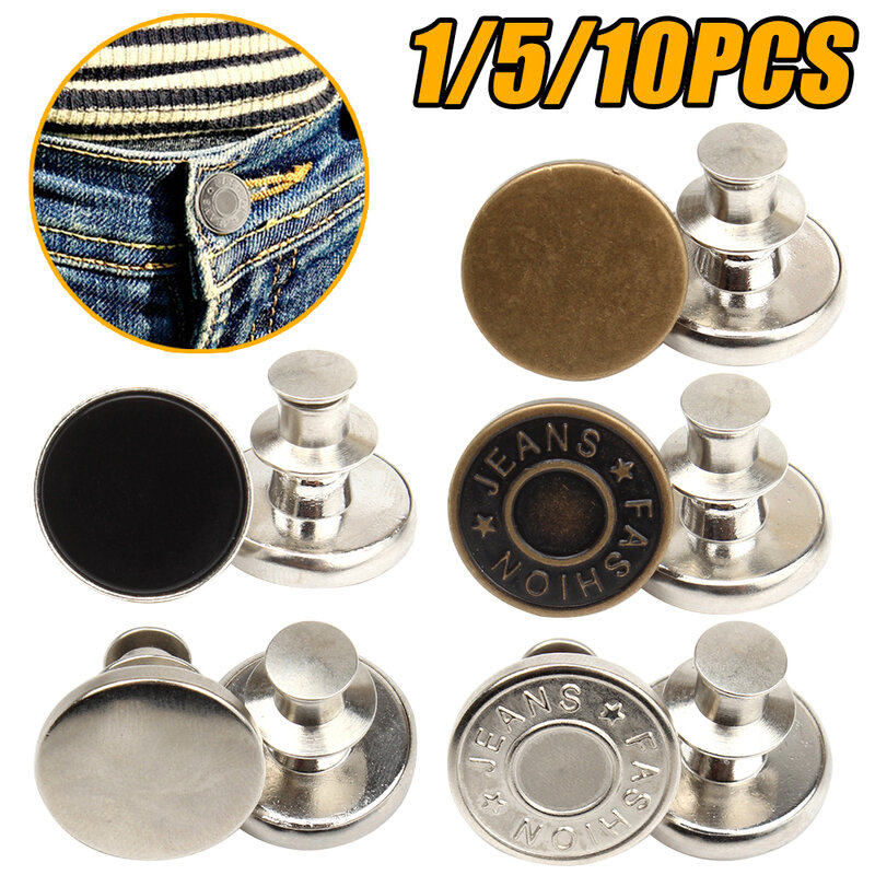 1/5/10PCS Detachable Snap Metal Jeans Buttons Retro Pants Pin for Clothing Button Fastener Sewing-Free Perfect Fit Reduce Waist