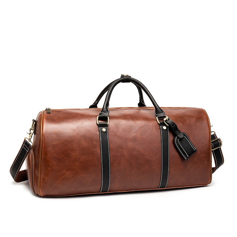 Bolso de viaje de cuero de microfibra para hombre, bolsa de viaje independiente, para zapatos, de gran capacidad, color marrón
