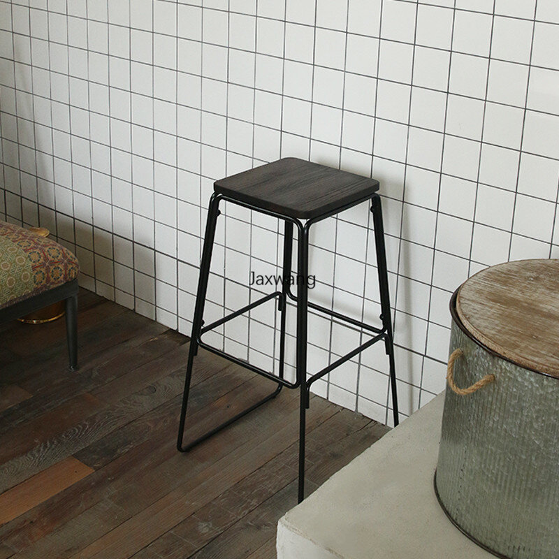 Sillas de Bar de lujo moderno minimalista de hierro silla alta creativa minimalista moderno forjado Bar nórdicos Ins base alta taburete