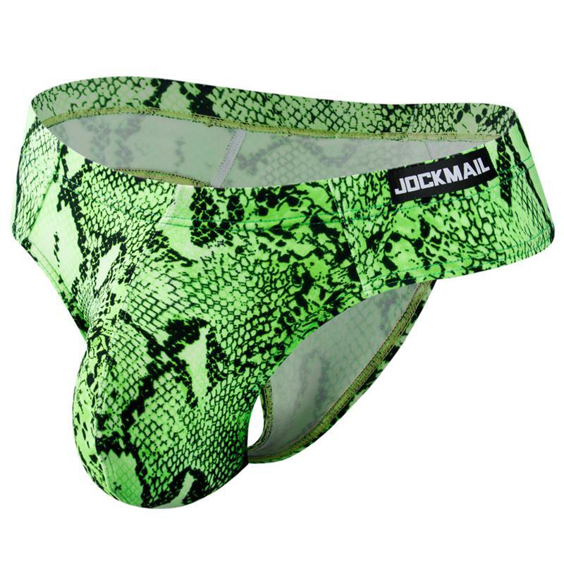 Jockmail nova moda impresso padrão python roupa interior masculina sexy sports party briefs cintura baixa sem costura esportes calças de natação