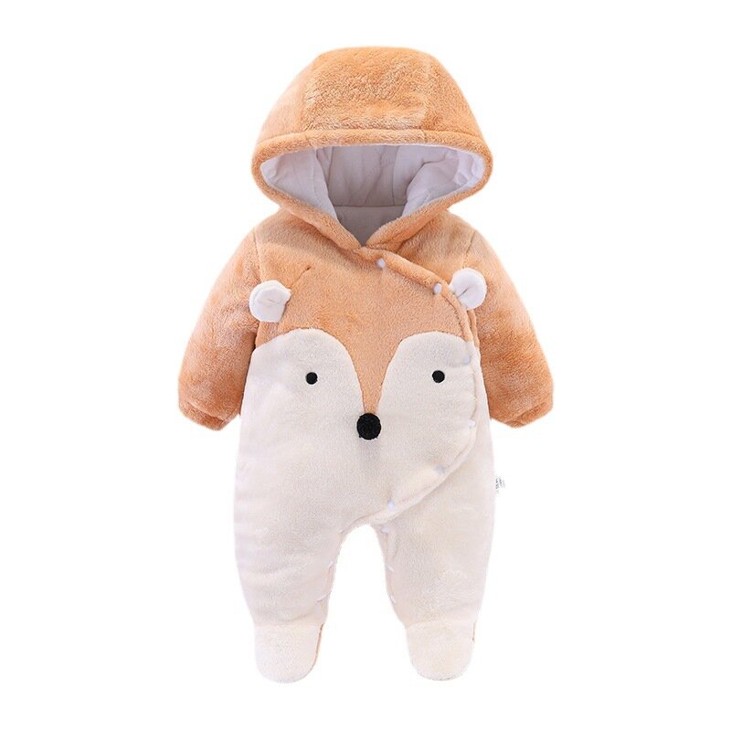 Autunno inverno New Baby pagliaccetti One Piece cotone addensare caldi vestiti per neonate tute con cappuccio Panda animale manica lunga
