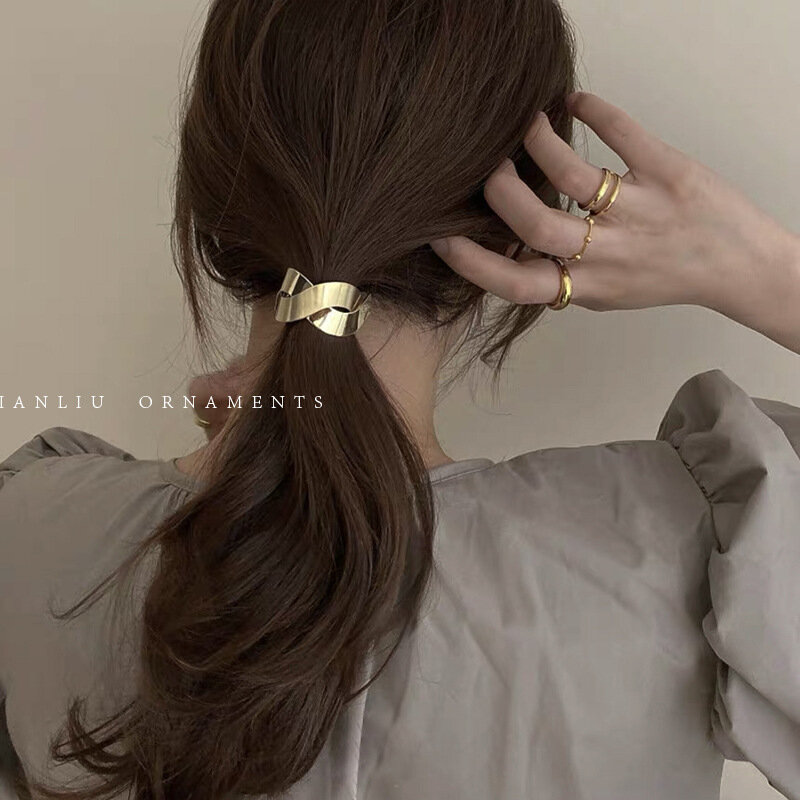 Korea Nieuwe Metalen Geometrische Elastische Haarbanden Rubber Band Haar Accessoires Voor Meisjes Haar Banden Paardenstaart Houder Chouchou